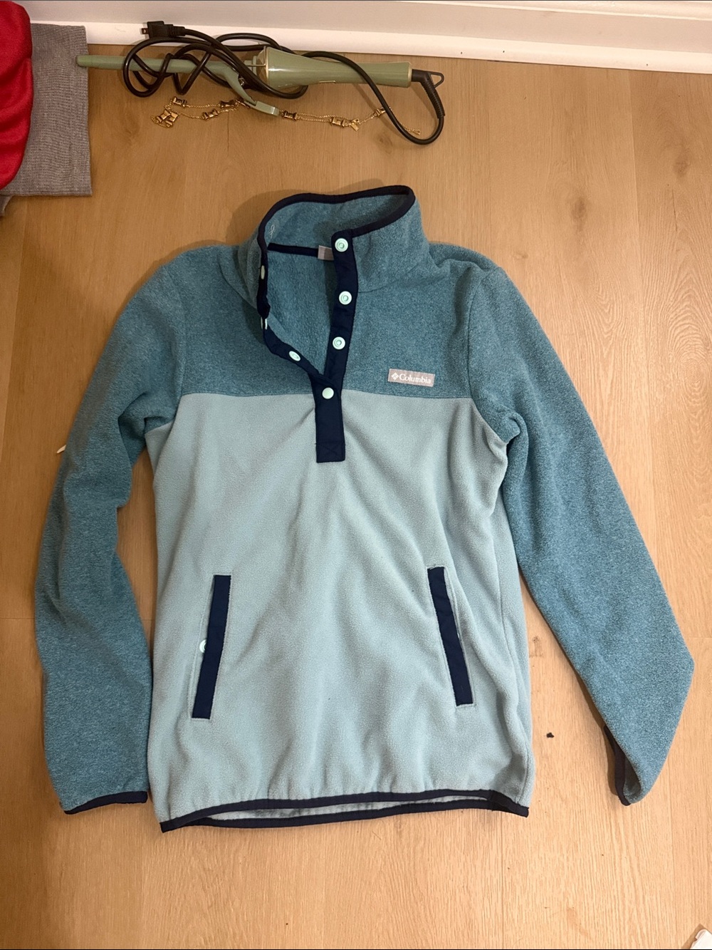 Columbia Girls' Two-Tone Teal and Light Blue Snap Pullover Fleece